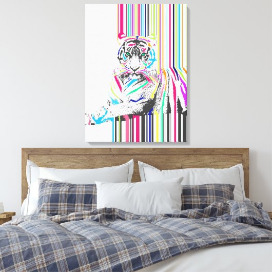 trendy kleurrijke levendige neon streept tijgerpij canvas afdruk (Insitu (Slaapkamer))