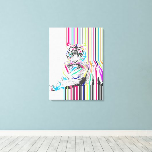 trendy kleurrijke levendige neon streept tijgerpij canvas afdruk (Insitu (Houten vloer))