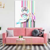 trendy kleurrijke levendige neon streept tijgerpij canvas afdruk (Insitu (Woonkamer))