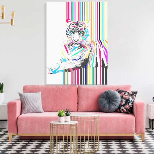 trendy kleurrijke levendige neon streept tijgerpij canvas afdruk (Insitu (Woonkamer))