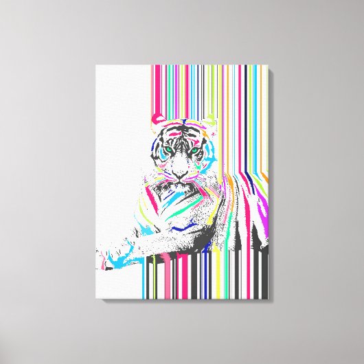 trendy kleurrijke levendige neon streept tijgerpij canvas afdruk (Voorkant)