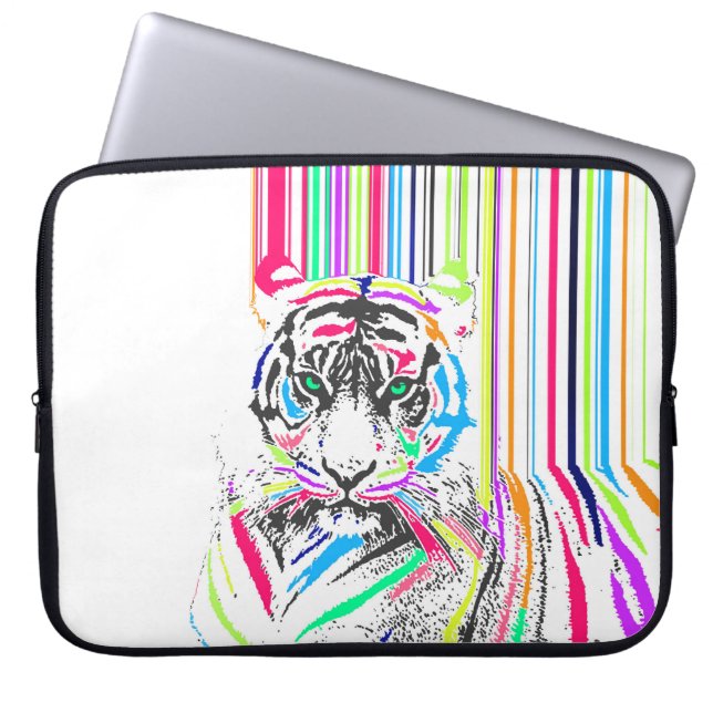 trendy kleurrijke levendige neon streept tijgerpij laptop sleeve (Voorkant)