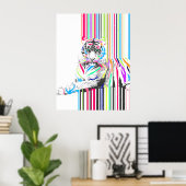 trendy kleurrijke levendige neon streept tijgerpij poster (Thuiskantoor)
