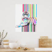 trendy kleurrijke levendige neon streept tijgerpij poster (Keuken)