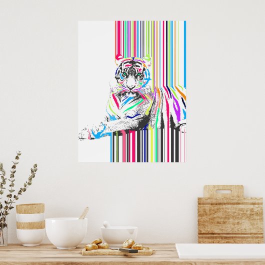 trendy kleurrijke levendige neon streept tijgerpij poster (Keuken)