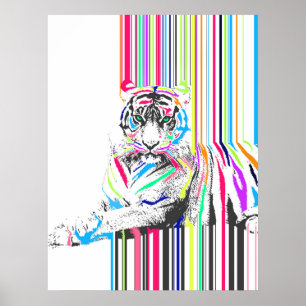 trendy kleurrijke levendige neon streept tijgerpij poster