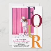 Trendy kleurrijke meisje vier verjaardag foto kaart (Voorkant)