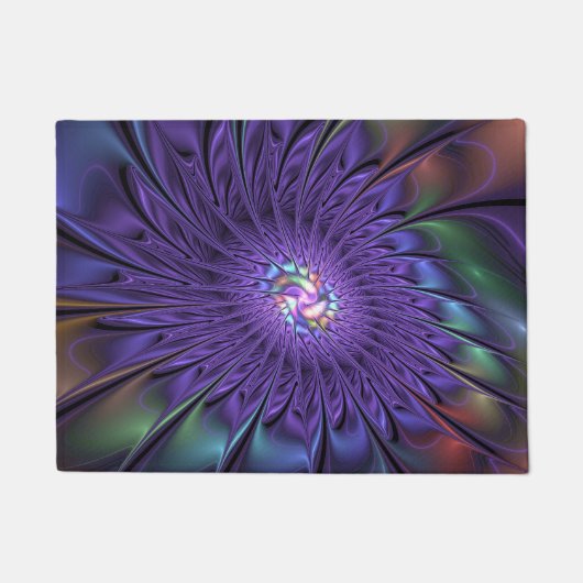 Trendy Kleurrijke Moderne Abstracte Fractale Bloem Deurmat (Voorkant)