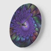 Trendy Kleurrijke Moderne Abstracte Fractale Bloem Grote Klok (Hoek)