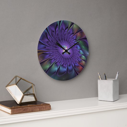 Trendy Kleurrijke Moderne Abstracte Fractale Bloem Grote Klok (Kantoor)