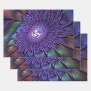Trendy Kleurrijke Moderne Abstracte Fractale Bloem Inpakpapier Vel