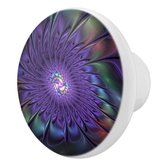 Trendy Kleurrijke Moderne Abstracte Fractale Bloem Keramische Knop (Rechts)