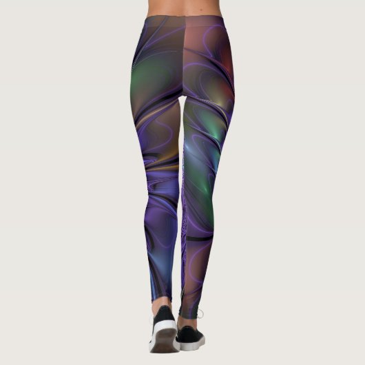 Trendy Kleurrijke Moderne Abstracte Fractale Bloem Leggings (Achterkant)
