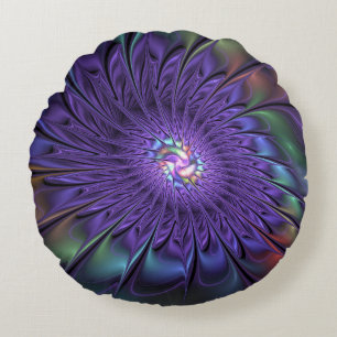 Trendy Kleurrijke Moderne Abstracte Fractale Bloem Rond Kussen