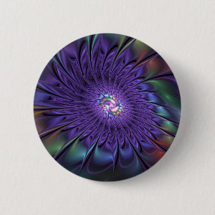 Trendy Kleurrijke Moderne Abstracte Fractale Bloem Ronde Button 5,7 Cm