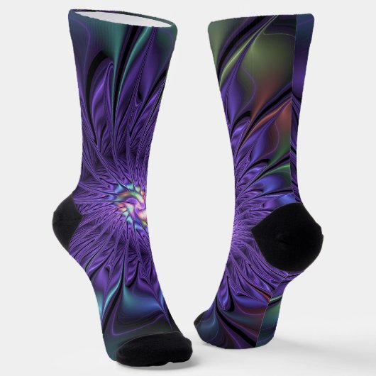 Trendy Kleurrijke Moderne Abstracte Fractale Bloem Sokken (Gebogen)