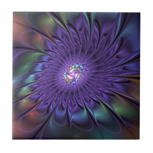 Trendy Kleurrijke Moderne Abstracte Fractale Bloem Tegeltje