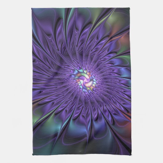 Trendy Kleurrijke Moderne Abstracte Fractale Bloem Theedoek (Verticaal)