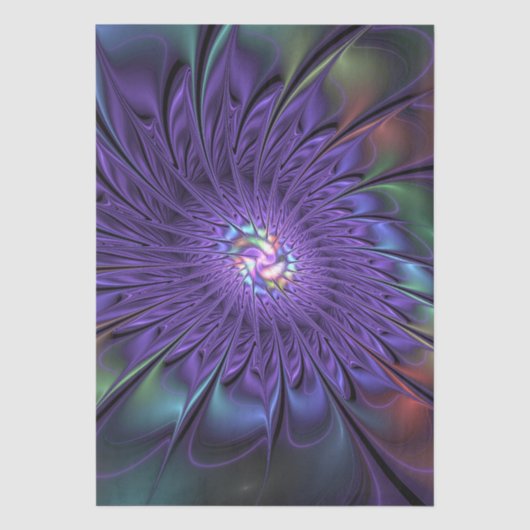 Trendy Kleurrijke Moderne Abstracte Fractale Bloem Tissuepapier (Voorkant)