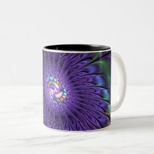 Trendy Kleurrijke Moderne Abstracte Fractale Bloem Tweekleurige Koffiemok