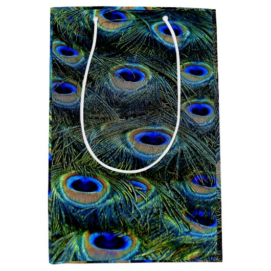 Trendy kleurrijke pauw veren Blauwgroen Medium Cadeauzakje (Voorkant)