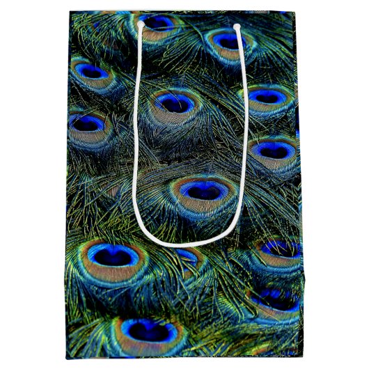 Trendy kleurrijke pauw veren Blauwgroen Medium Cadeauzakje (Achterkant)