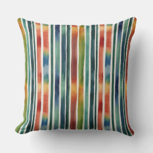 Trendy Kleurrijke Rainbow Stripes Waterverf Throw Buitenkussen