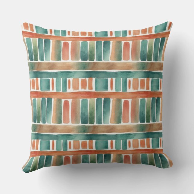 Trendy Kleurrijke Rainbow Stripes Waterverf Throw Buitenkussen (Achterkant)