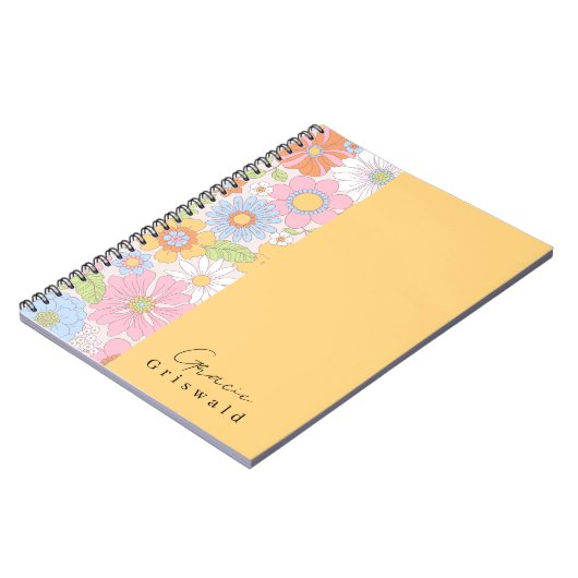 Trendy Kleurrijke Retro Bloemen Patroon Girly Notitieboek (Linkerzijde)