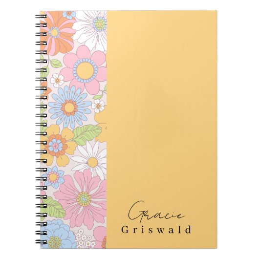 Trendy Kleurrijke Retro Bloemen Patroon Girly Notitieboek (Voorkant)