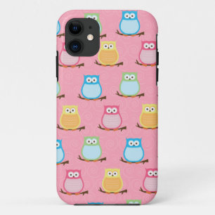 Trendy Kleurrijke Uilen iPhone 5 Hoesje (Roze)