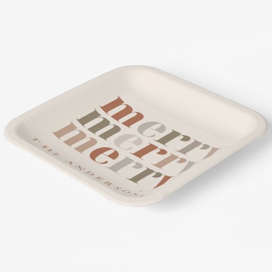 Trendy Kleurrijke Vrolijk Naam Kerstfeest Papieren Bordje (Gebogen)