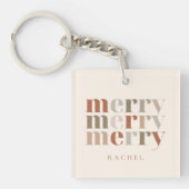 Trendy Kleurrijke Vrolijk Naam Kerstfeest Sleutelhanger (Voorkant)