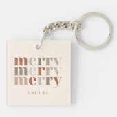 Trendy Kleurrijke Vrolijk Naam Kerstfeest Sleutelhanger (Achterkant)