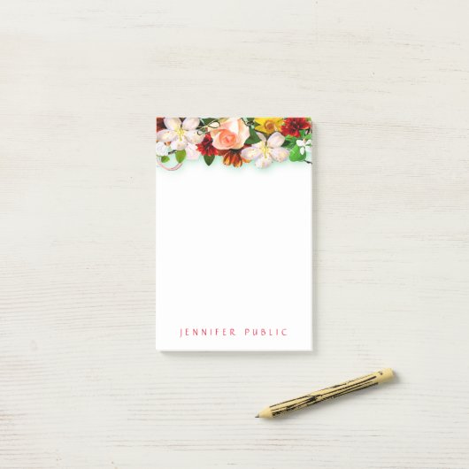 Trendy kleurrijke Waterverf bloemenboeket Post-it® Notes (Op bureau)