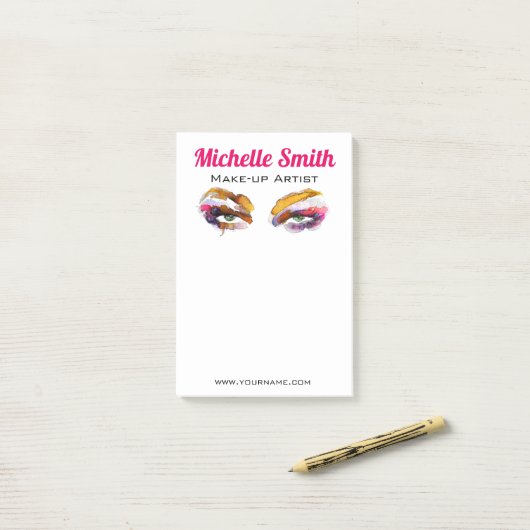 Trendy Kleurrijke Waterverf Oog Make-up Artiest Post-it® Notes (Op bureau)