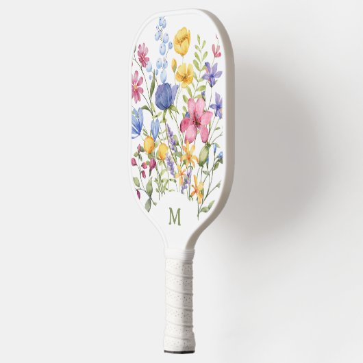 Trendy Kleurrijke Wildbloemen met Monogram Pickleball Paddle (Links)