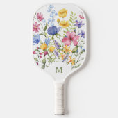 Trendy Kleurrijke Wildbloemen met Monogram Pickleball Paddle (Voorkant)