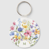 Trendy Kleurrijke Wildbloemen met Monogram Sleutelhanger (Voorkant)