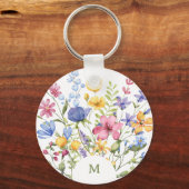 Trendy Kleurrijke Wildbloemen met Monogram Sleutelhanger (Voorkant)