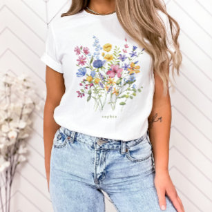 Trendy Kleurrijke Wildbloemen met Monogram T-shirt