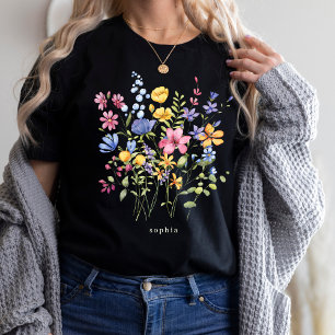 Trendy Kleurrijke Wildbloemen met Monogram T-shirt