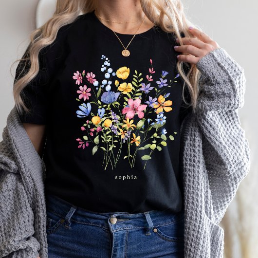 Trendy Kleurrijke Wildbloemen met Monogram T-shirt