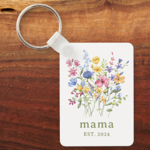 Trendy kleurrijke wilde bloemen Mama met foto Sleutelhanger
