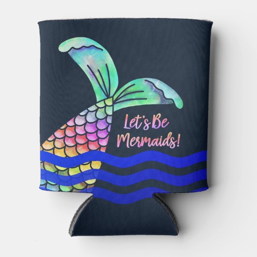 Trendy Kleurrijke Zeemeermin Staart en Golven Blikjeskoeler (Voorkant)