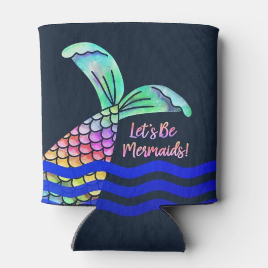 Trendy Kleurrijke Zeemeermin Staart en Golven Blikjeskoeler (Achterkant)