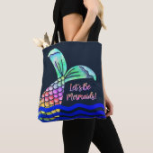 Trendy Kleurrijke Zeemeermin Staart en Golven Tote Bag (Dichtbij)