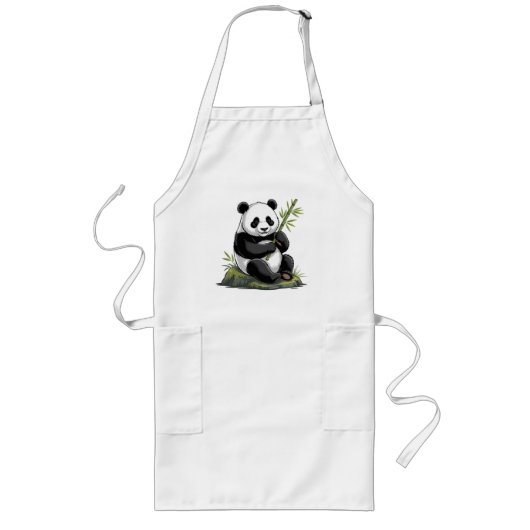Trendy Knuffel Panda Beer Met Groene Bamboe Lang Schort (Voorkant)