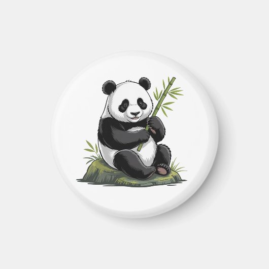 Trendy Knuffel Panda Beer Met Groene Bamboe Magneet (Voorkant)