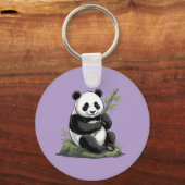 Trendy Knuffel Panda Beer Met Groene Bamboe Paars Sleutelhanger (Voorkant)